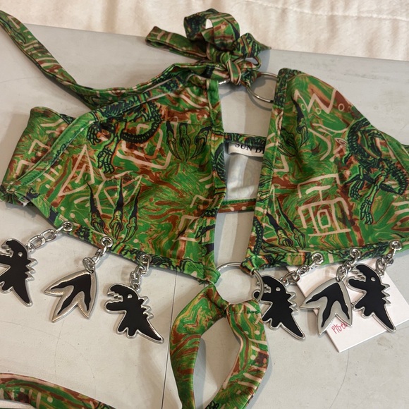 #30 Green Patterned Bikini with Silver Charms - Picture 4 of 5